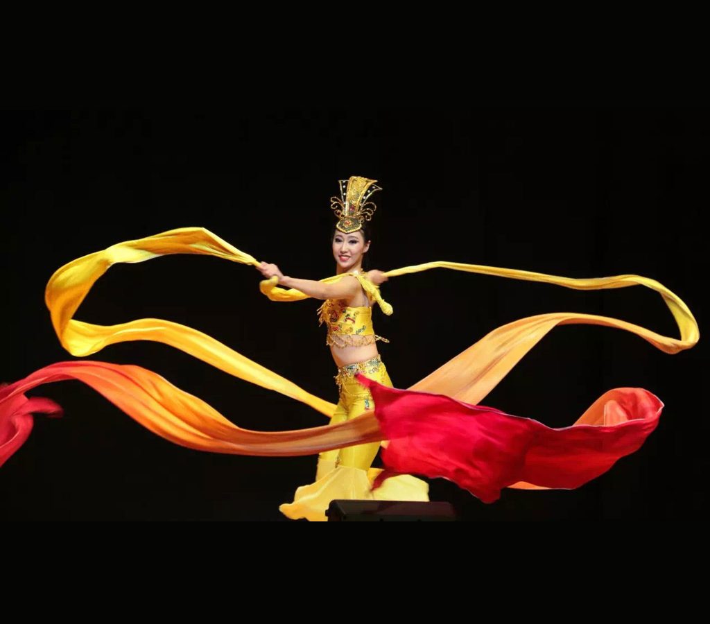 Hangyu Zhou performing a Chinese Long Silk Ribbon dance